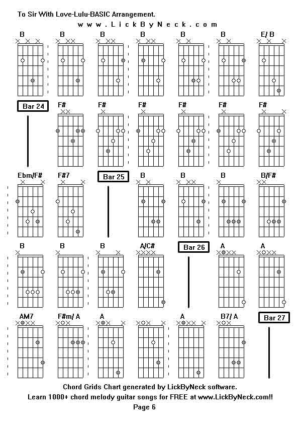 Chord Grids Chart of chord melody fingerstyle guitar song-To Sir With Love-Lulu-BASIC Arrangement,generated by LickByNeck software.